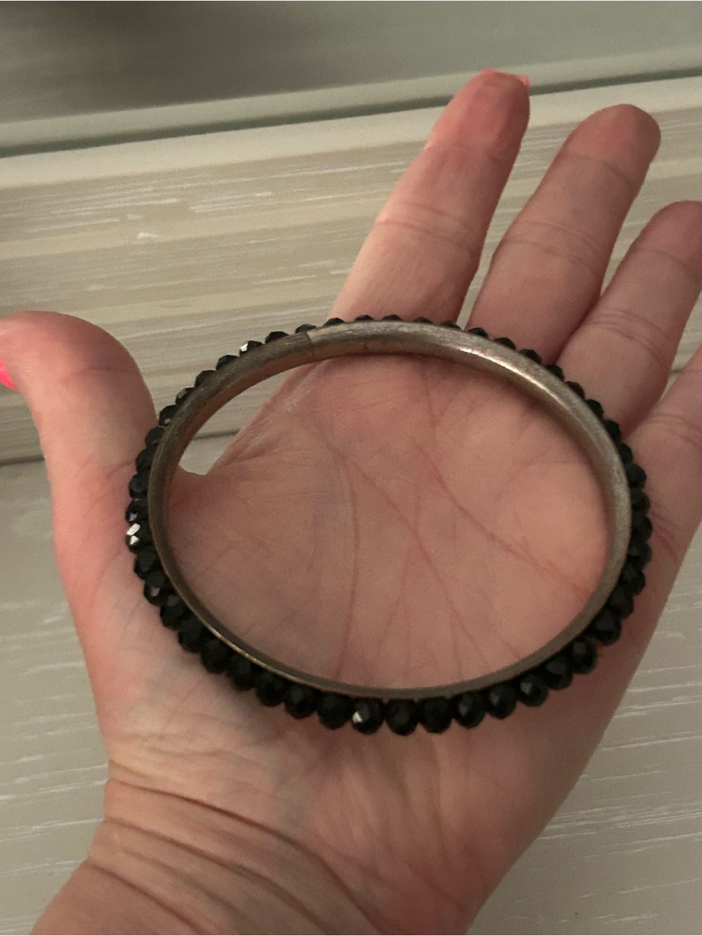 Elegant Black Faceted Bead Bangle Bracelet, Vintage